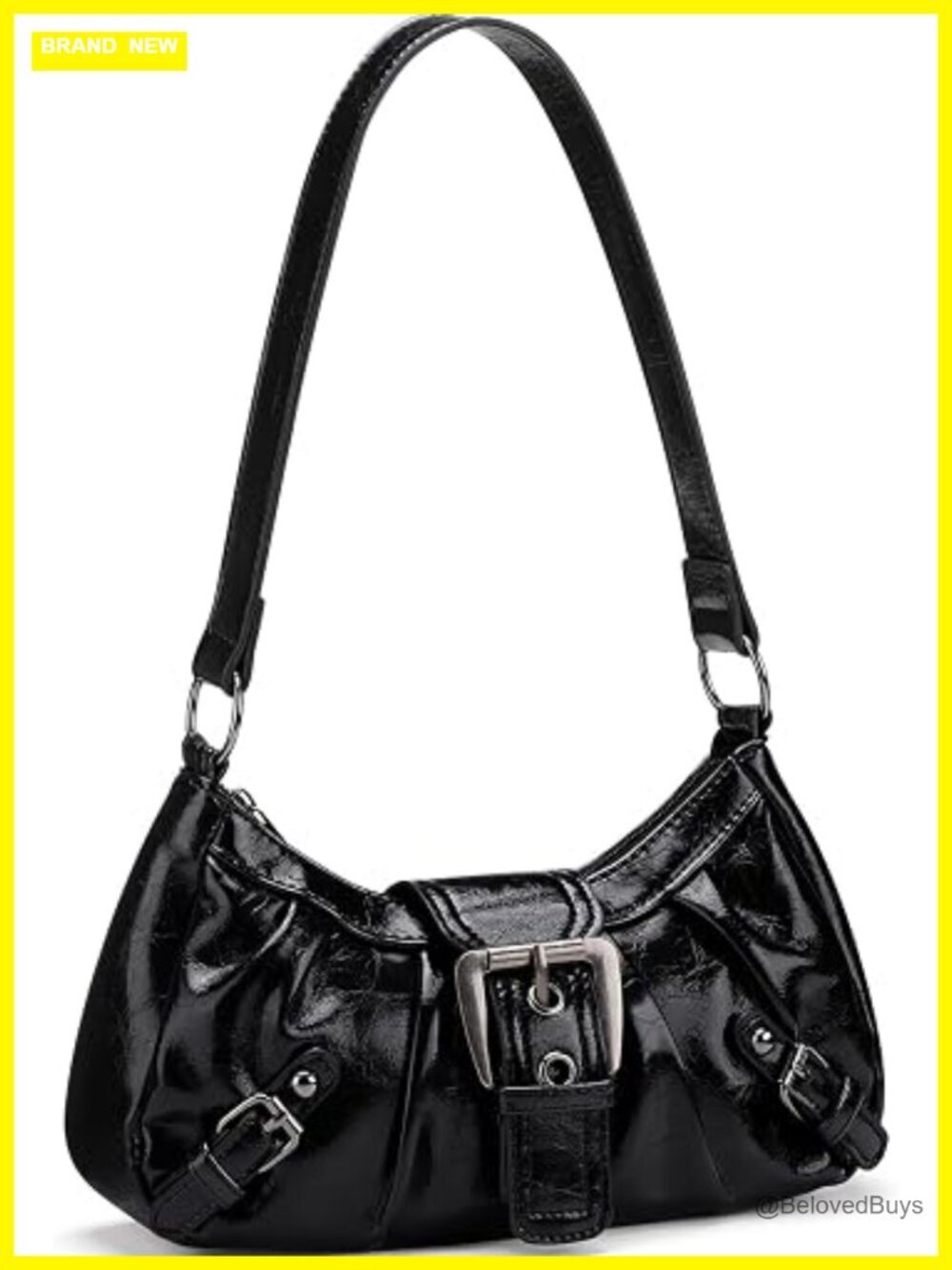 Faux Leather Hobo Shoulder Bag Tote Purse with Zipper and Buckle